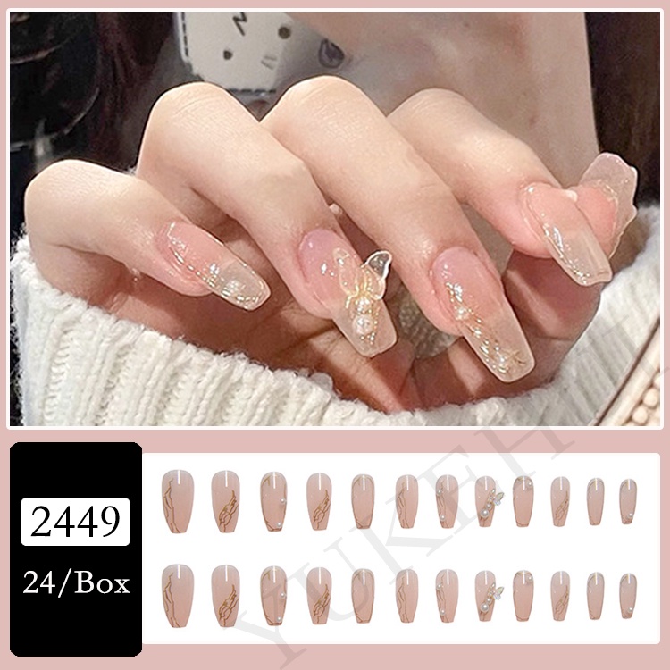 2449 YUKEHUI bộ móng tay giả set móng giả trong suốt móng tay giả đính nơ móng tay giả dài đính đá móng giả đẹp bộ móng tay giả đính đá móng tay giả đính đá ngắn  dán móng tay giả  móng tay giả dài vuông