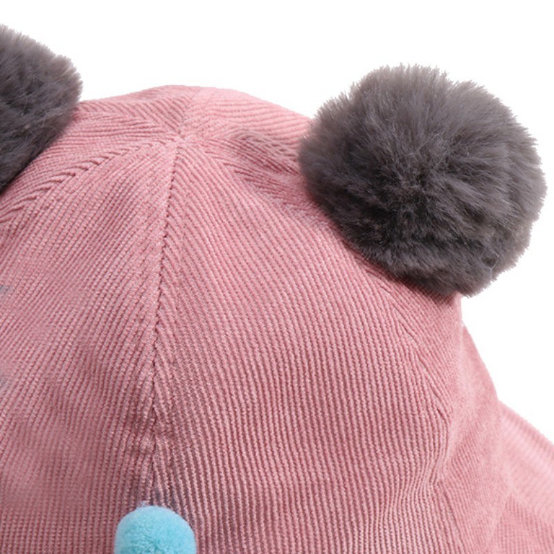 Mũ vành tròn gắn tai gấu bằng bóng lông dễ thương dành cho em bé