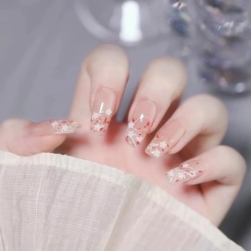 Móng tay giả họa tiết cành hoa thanh lịch (bộ 24 móng) 💖 SẴN KEO DÁN 💖