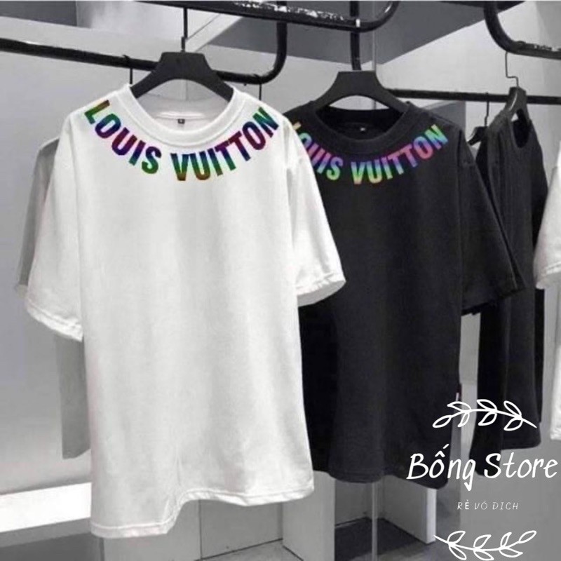 [Rẻ vô địch] Áo cotton tay lỡ unisex - Mã phản quang vòm cổ Louis