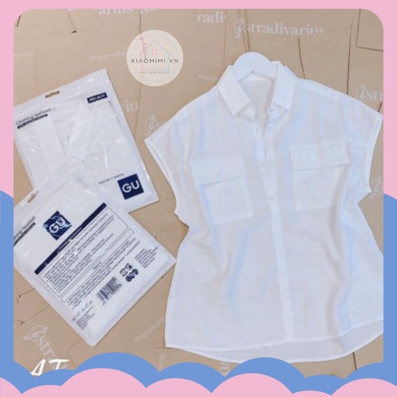 Áo Sơ mi Tay ngắn kiểu túi đắp Unisex túi zip G.u