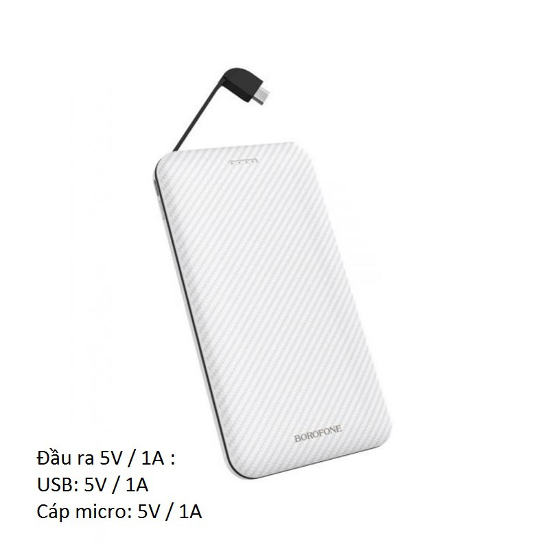 Sạc dự phòng kèm dây sạc gắn liền Borofone BT4 10000mAh