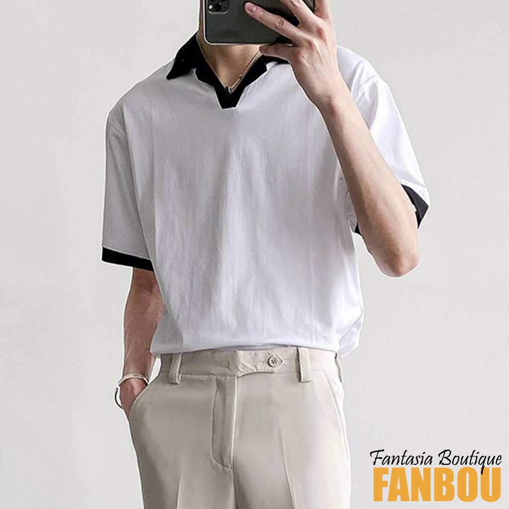 Áo thun polo nam tay ngắn cổ phối viền màu in logo | BigBuy360 - bigbuy360.vn