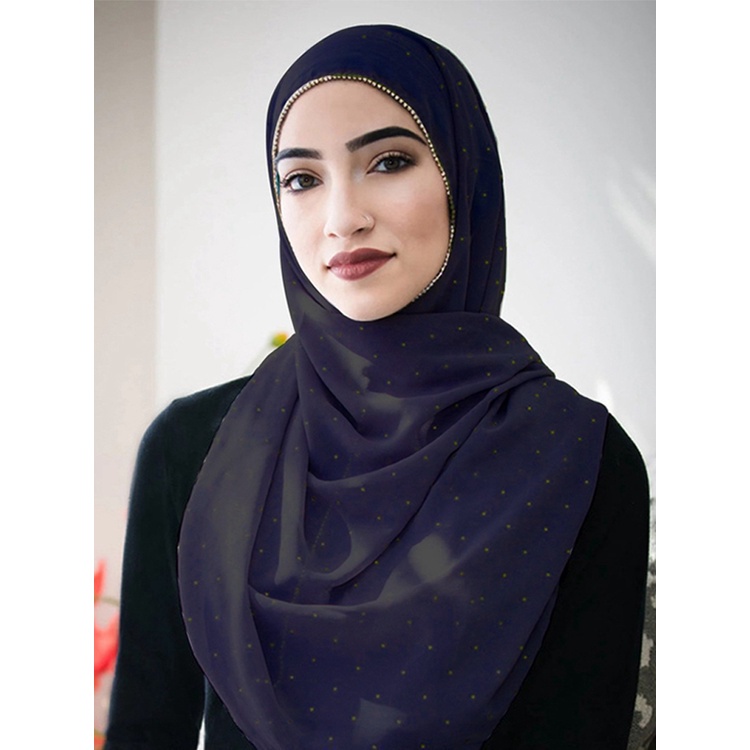 Khăn choàng chiffon đính đá ngọc trai nhân tạo phong cách Hồi giáo | BigBuy360 - bigbuy360.vn