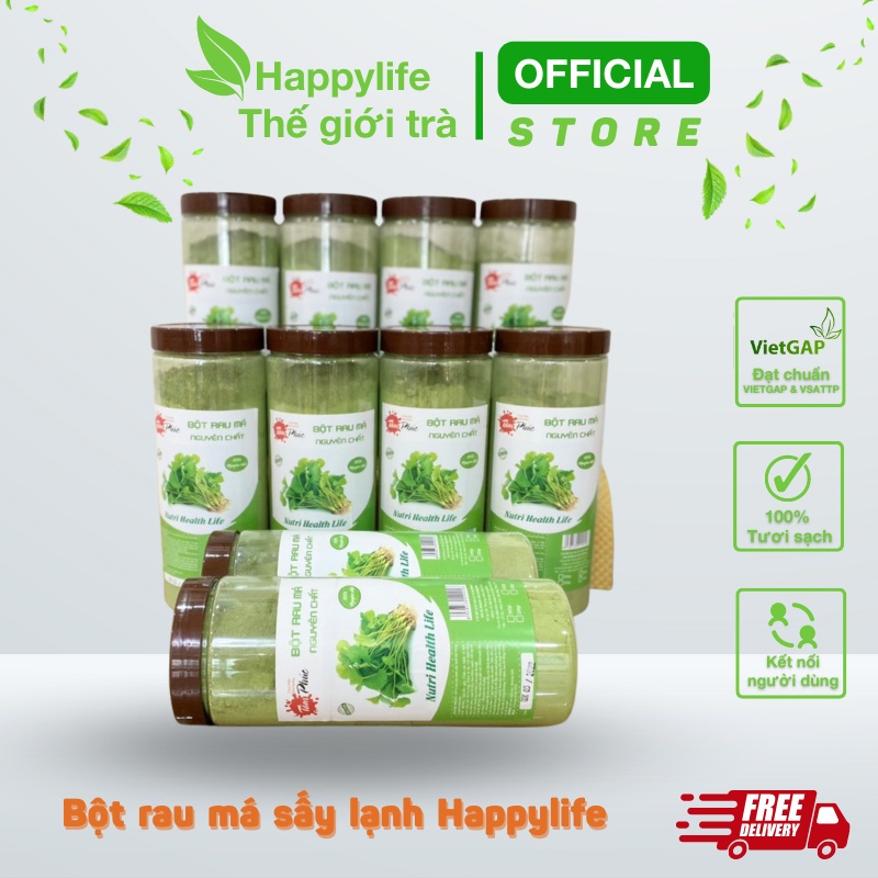 Bột Rau Má Sấy Lạnh Nguyên Chất Happylife hộp 500g - Thanh nhiệt tốt, thải độc mát gan, detox cơ thể, đắp mặt nạ đẹp da