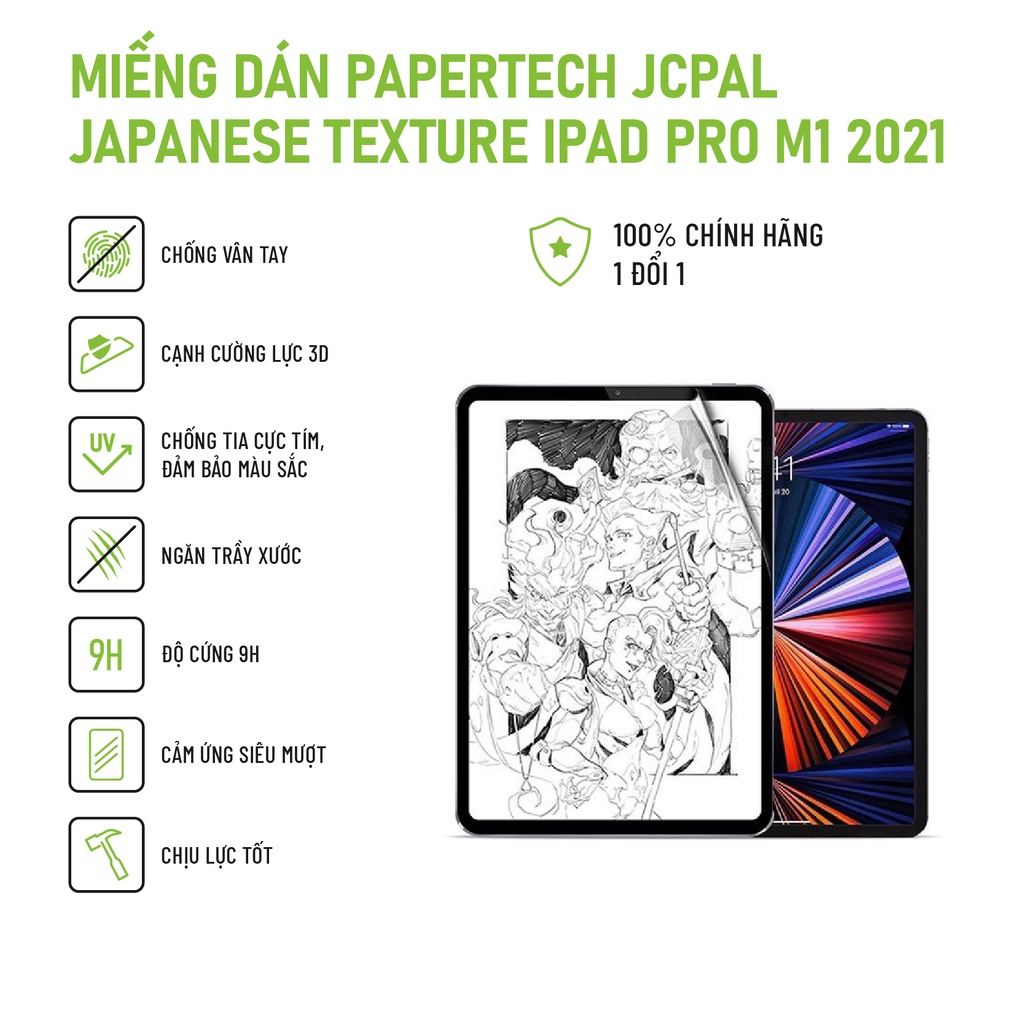 Miếng dán PaperTech JCPAL Japanese Texture iPad Pro M1 2021 2020 -  11 inch | 12.9 inch chống bám vân tay cực tốt