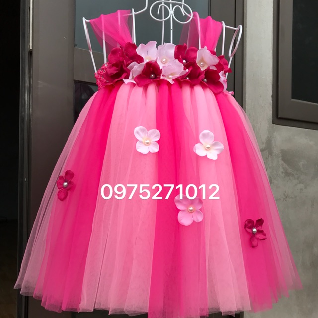 Đầm tutu cho bé ❤️FREESHIP❤️ Đầm tutu hồng sen pha hồng phấn 32 tú cầu