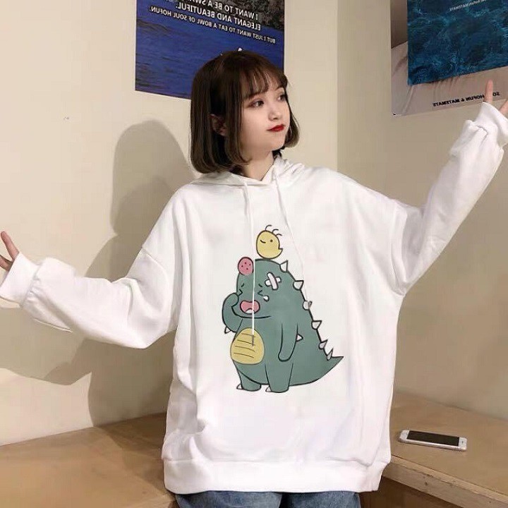 (FREESHIP) Áo Hoodie In Hình Khủng Long Nhí Đáng Yêu Freesize Dưới 55kg, áo hoodie mẫu mới