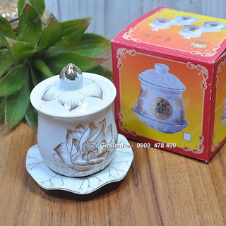 Ly Nước Cúng Sứ Sen Vàng Có Nắp - 6961