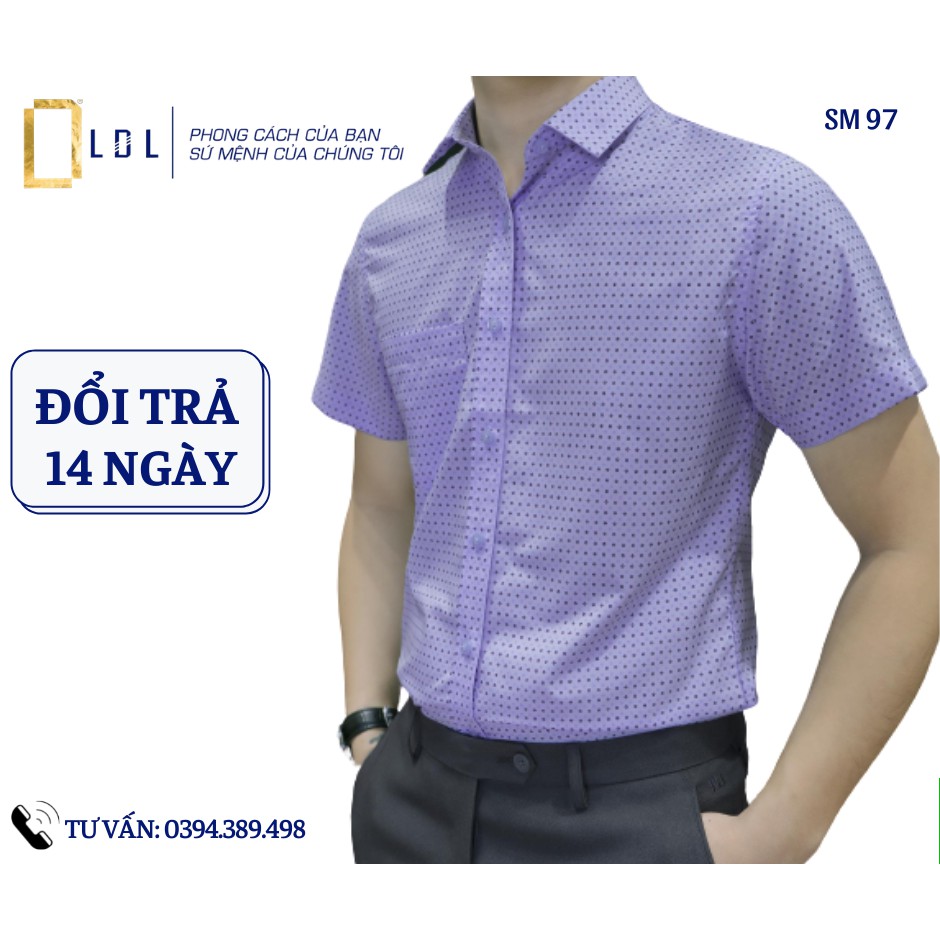 Áo sơ mi nam tay ngắn công sở LDL họa tiết chấm bi, chất liệu bamboo, mền , mịn thoáng mát, không nhăn | BigBuy360 - bigbuy360.vn