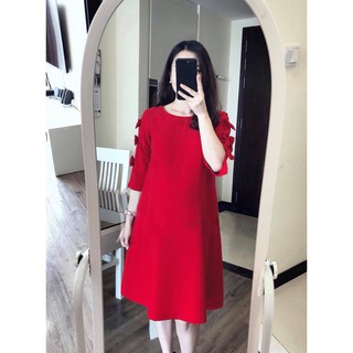 Đầm bầu suông tay lỡ đính nơ