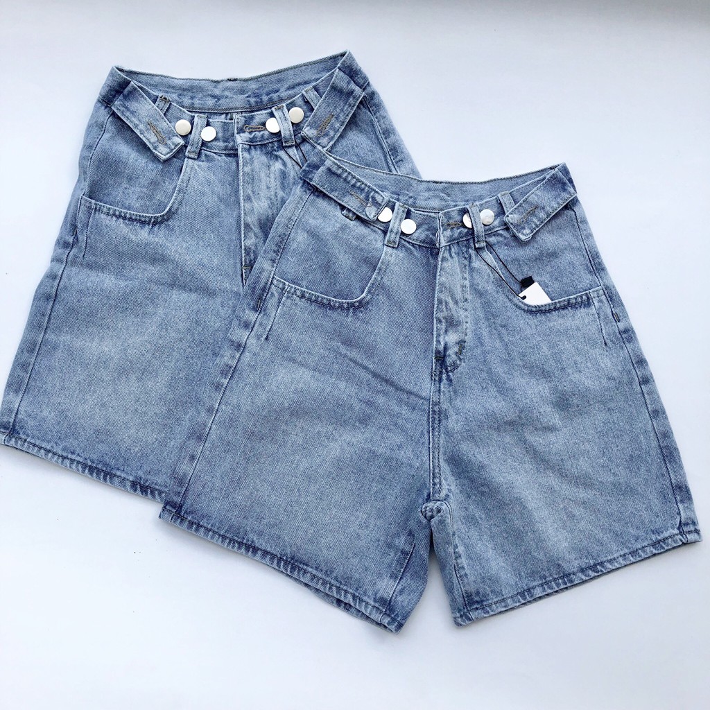 Quần short jean ngố phối mắc gài eo màu Xám Khói BC048