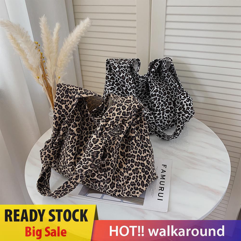 Walk Women Leopard Messenger Bag Retro Large Capacity Canvas Lady Totes Handbags