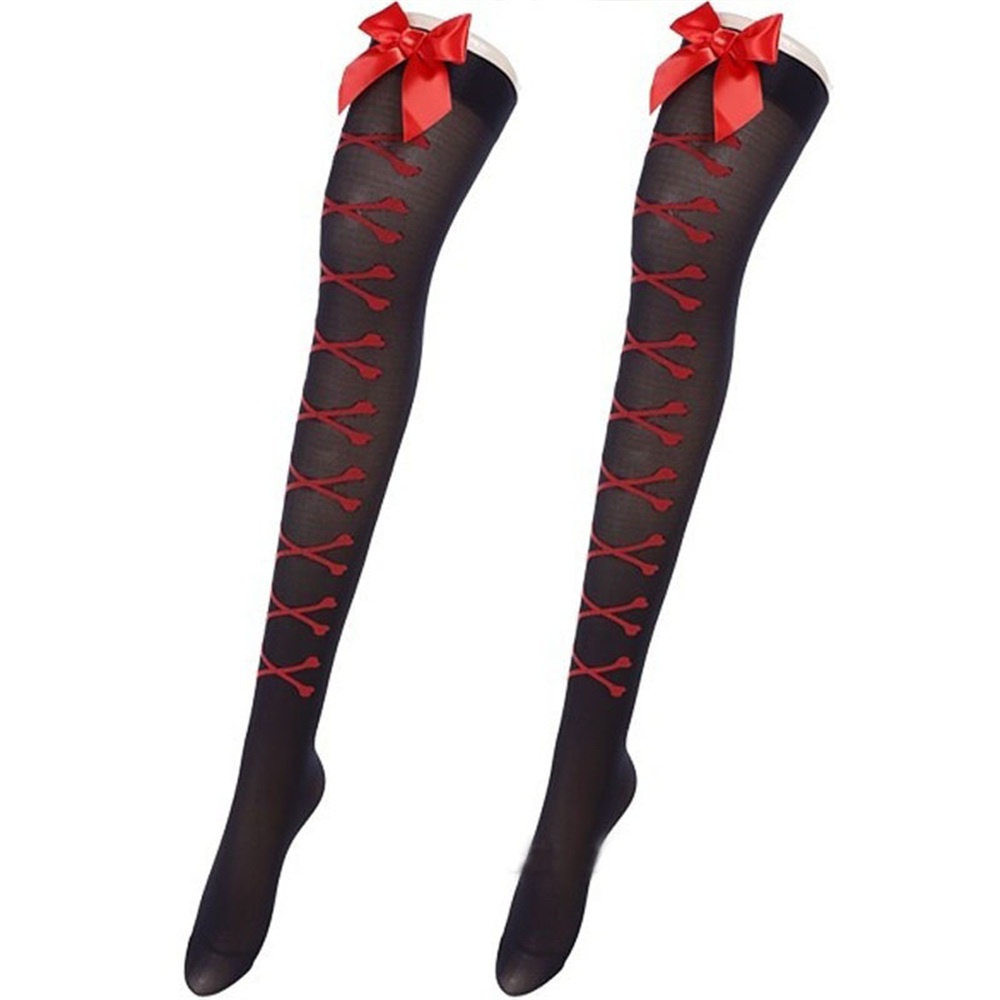 Vớ Dài Qua Gối Phối Ren Đính Nơ Nhiều Màu Sắc Thời Trang Quyến Rũ Mới Cho Nữ