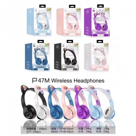 Tai Nghe Mèo Bluetooth P47M, Tai Mèo Dễ Thương Có Mic, Âm Bass Mạnh Mẽ, nghe nhac, học online, quay tiktok siêu ngầu
