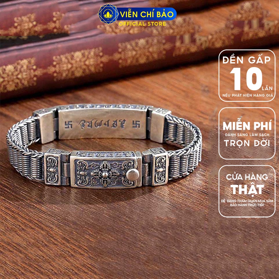 Lắc tay bạc nam Chùy Kim Cang Om Mani chất liệu bạc Thái 925 thời trang phụ kiện trang sức Viễn Chí Bảo L100087