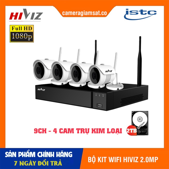 Trọn Bộ 4 camera thân trụ kim loại chống nước không dây HIVIZ 2.0MPX,  ĐỦ PHỤ KIỆN LẮP ĐẶT - HÀNG CHÍNH HÃNG | WebRaoVat - webraovat.net.vn