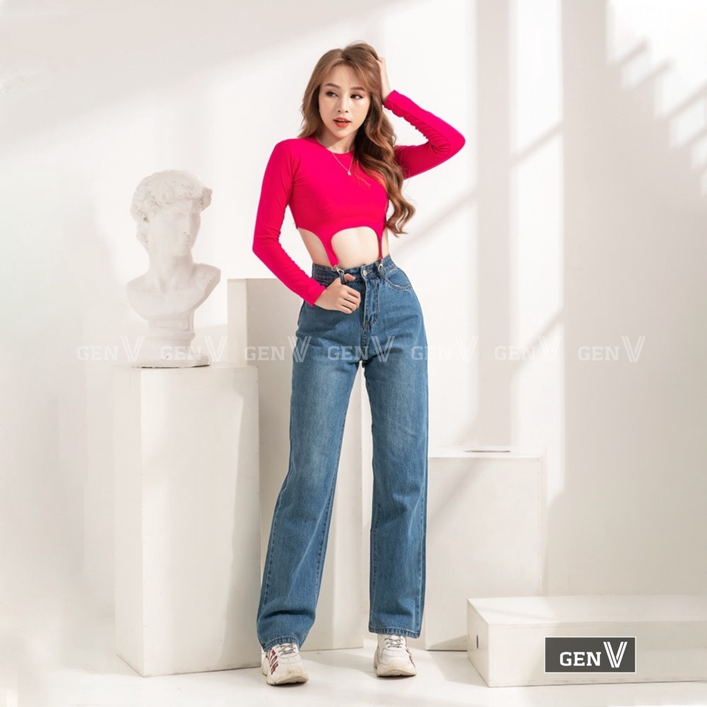 Quần Jean Nữ Baggy Ống Rộng Suông Cạp Lưng Cao GenV - Quần Bò Nữ , Jeans Ống Đứng Thời Trang | BigBuy360 - bigbuy360.vn