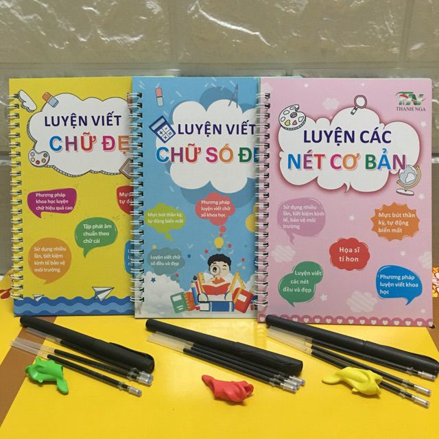 Đồ chơi giáo dục - combo tranh tự xóa tiếng Việt luyện chữ số nét cơ bản