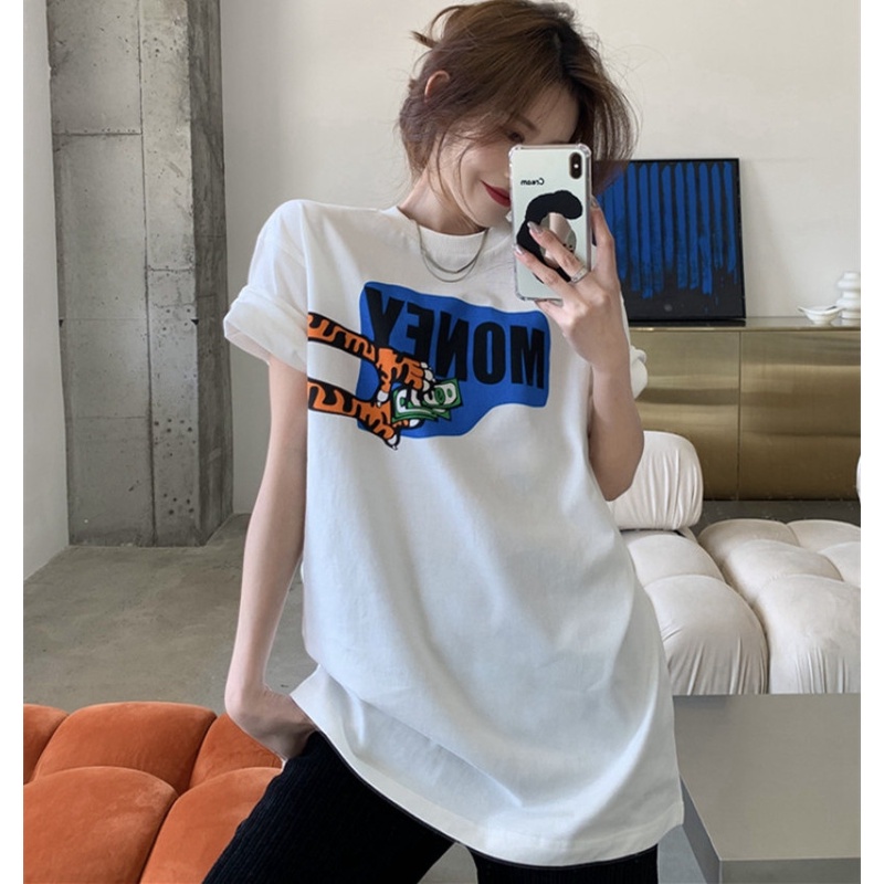 Áo Thun Tay Ngắn Cổ Tròn Dáng Rộng In Hình Móng Vuốt Hổ Thời Trang Mùa Hè