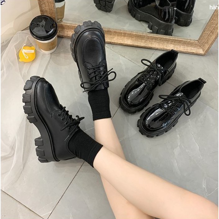 Giày oxford nữ độn đế 5 phân cao da Pu bóng dáng Ulzzang Hàn Quốc B10