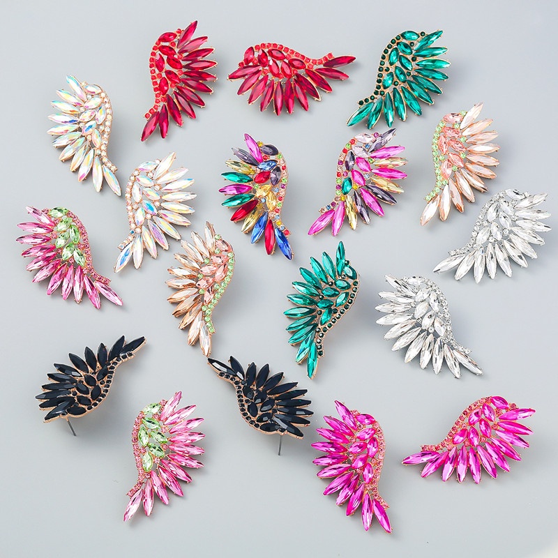 1 Đôi Bông Tai Hình Cánh Quạt Đính Đá Nhiều Màu 5.5x2.9cm