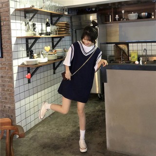 Set đầm suông viền kèm pull trắng