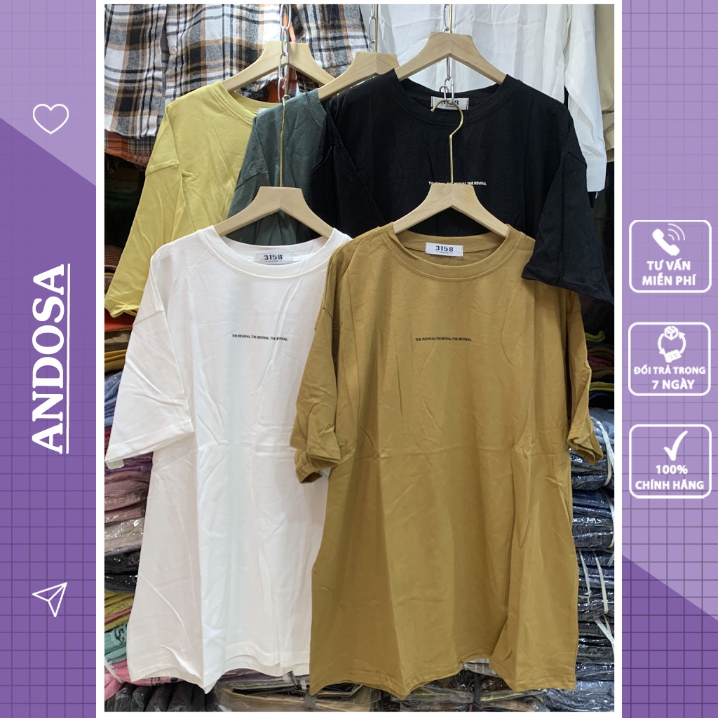 Áo phông unisex 3158 in chữ form rộng tay lỡ thun cotton nam nữ hàng Quảng Châu ANDOSA AT22