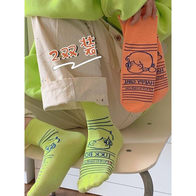 Vớ cotton mỏng cổ vừa in họa tiết hoạt hình phong cách đường phố hàn quốc thời trang xuân hè cho nam và nữ
