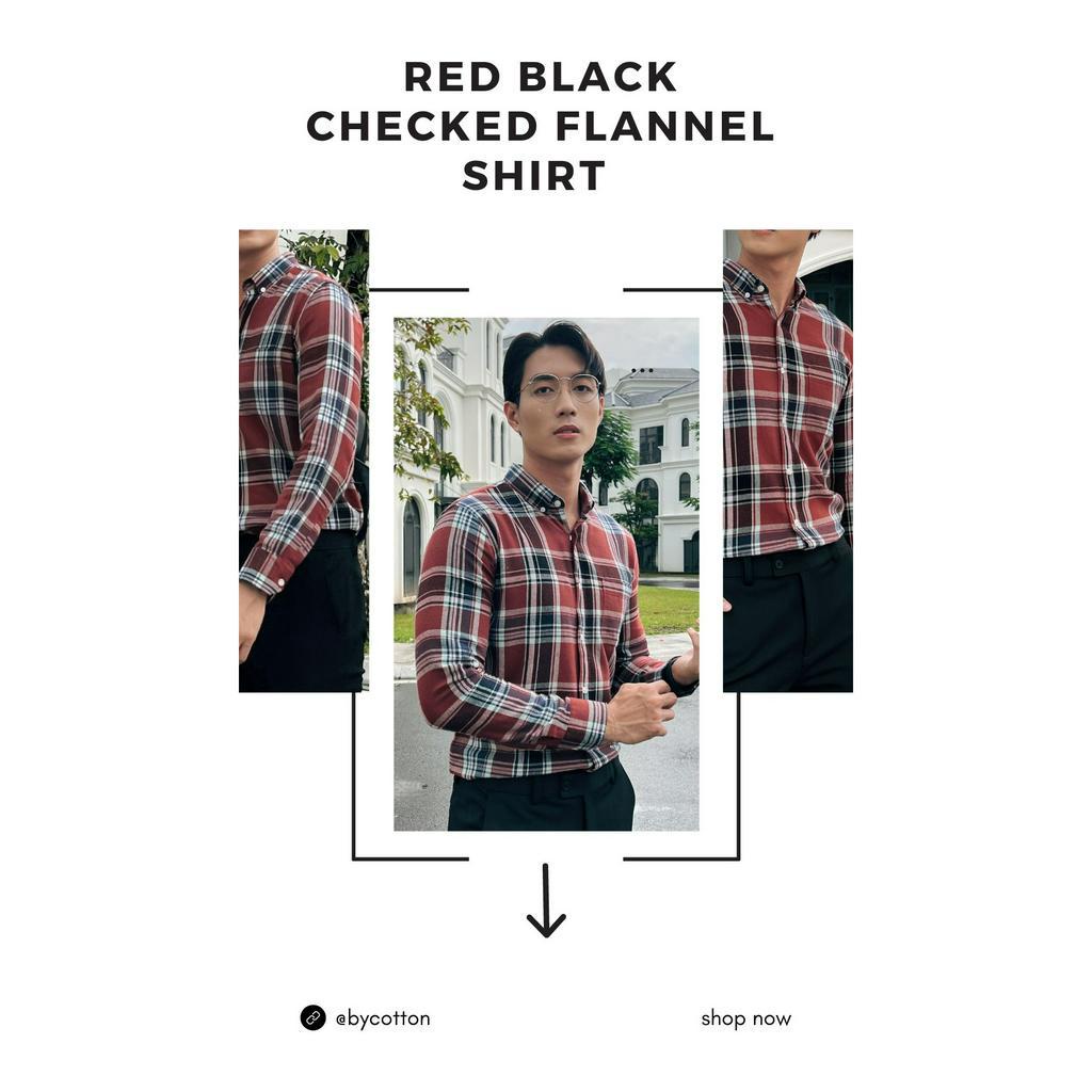 Áo Sơ Mi Nam Cao Cấp Phối Caro Đỏ Đen Red Black Checked Flannel Shirt BY COTTON