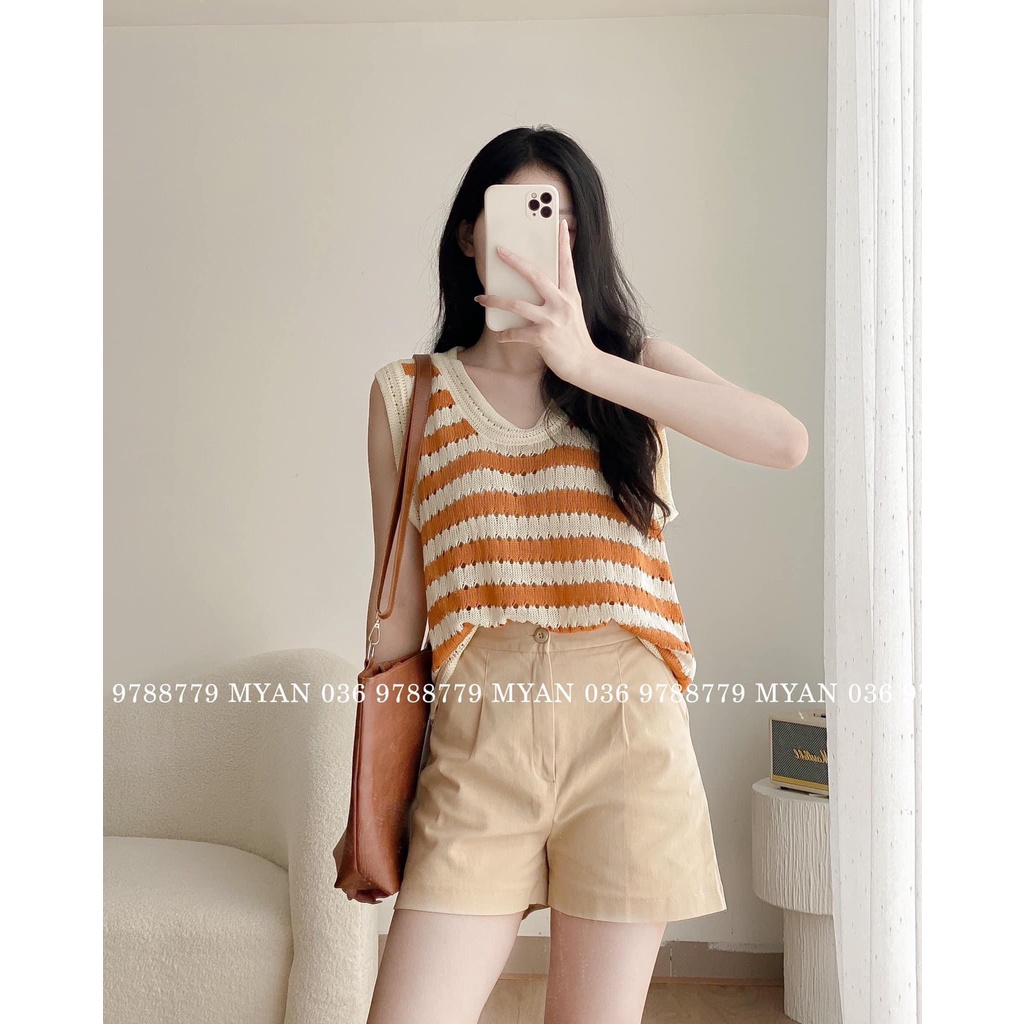 Áo sát nách len móc kẻ ngang ulzzang, Áo ba lỗ mongtoghi