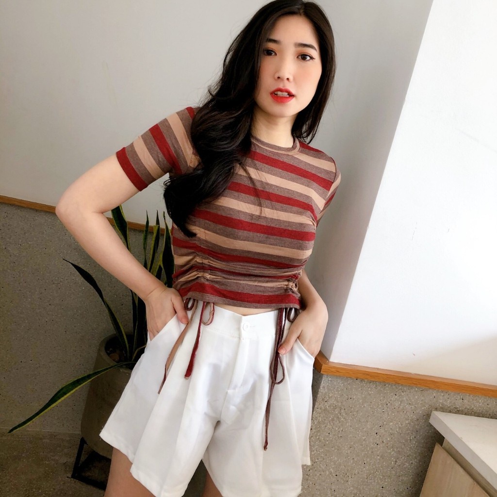 Áo thun kiểu nữ gợi cảm tay ngắn rút dây 2 bên, áo thun croptop Hàn Quốc