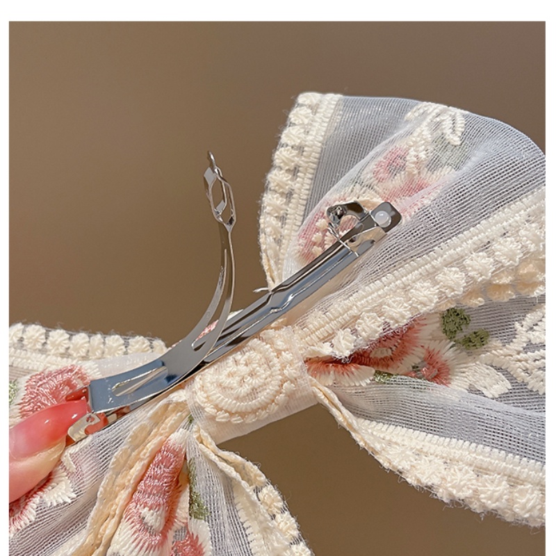 Kẹp Tóc Nơ Ren Thêu Họa Tiết Thời Trang Cho Nữ