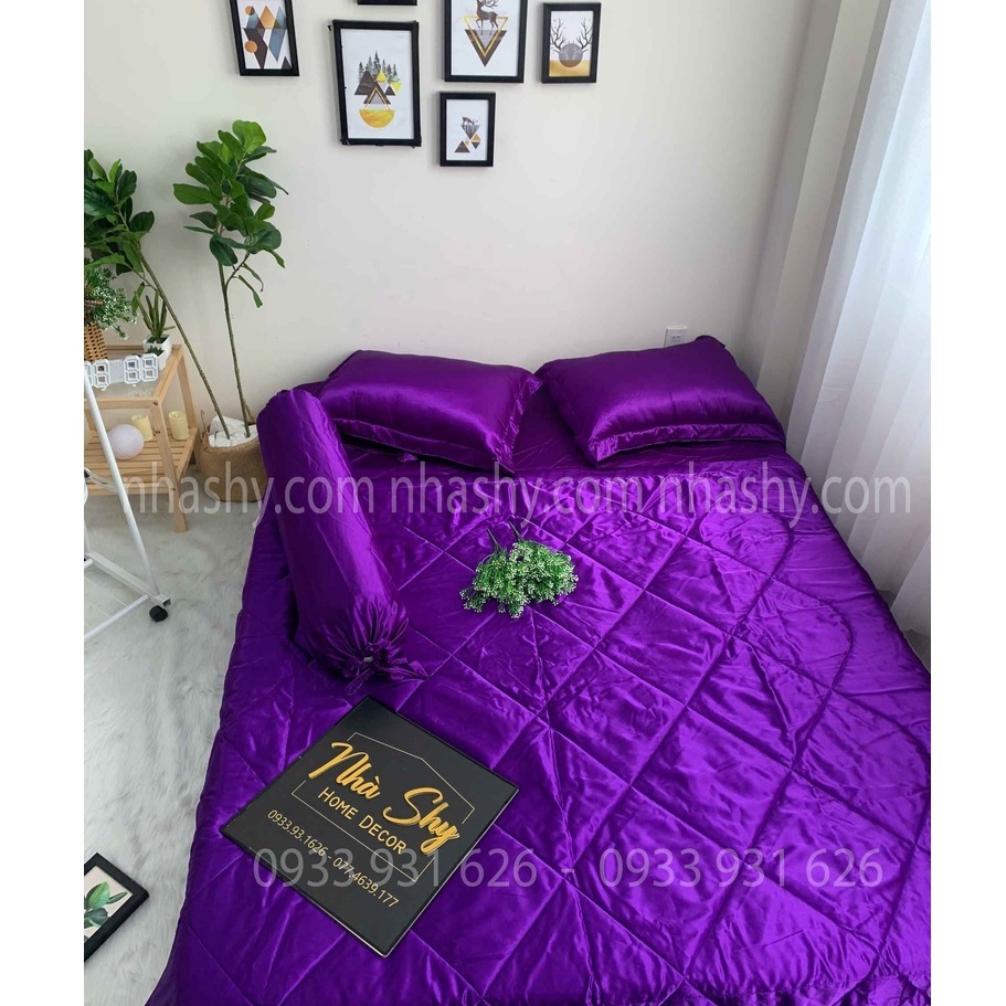 TRỌN BỘ DRAP GIƯỜNG PHI LỤA BÓNG CAO CẤP - MÀU TÍM - MÃ 15