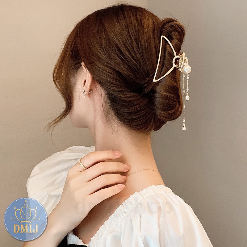 Kim tóc kim loại hình quạt đính ngọc phong cách vintage hàn quốc