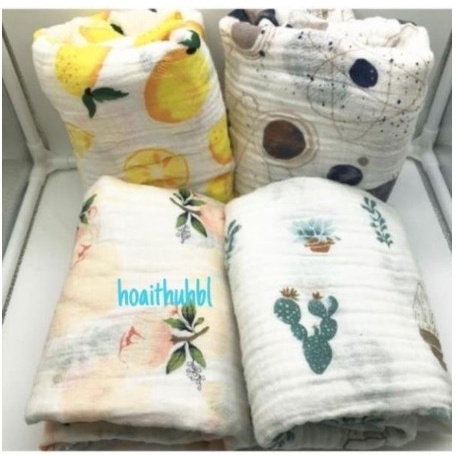 Khăn tắm 100% sợi tre quấn bé, gối đầu 2 lớp cho bé sơ sinh size to đa năng tiện lợi mềm mại