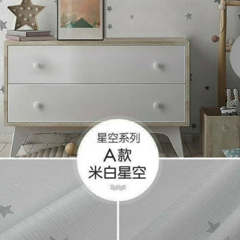 Sticker Dán Tường Họa Tiết Hình Ngôi Sao Màu Xám Rộng 10m X 45cm