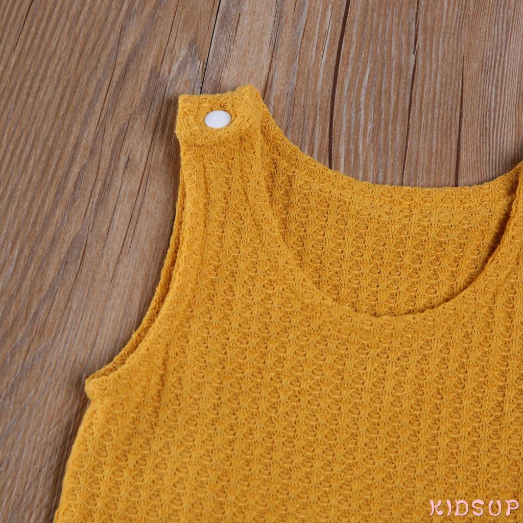 Bộ áo liền quần sát nách cổ tròn màu sắc đơn giản cho bé