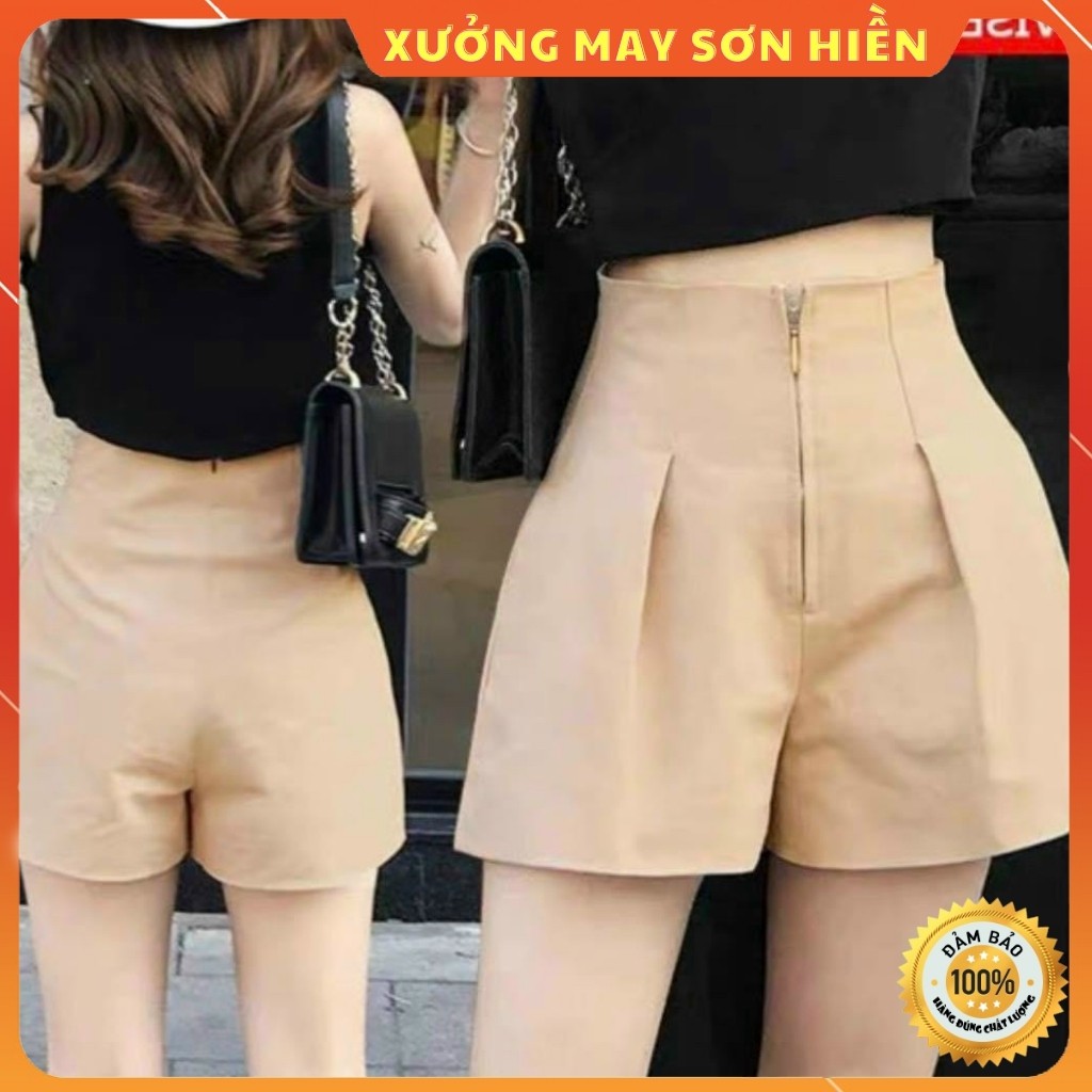 Quần short cạp cao ❤️ Hot Trend ❤️ Quần short nữ lưng cao khóa trước MS38 Xưởng may Sơn Hiền