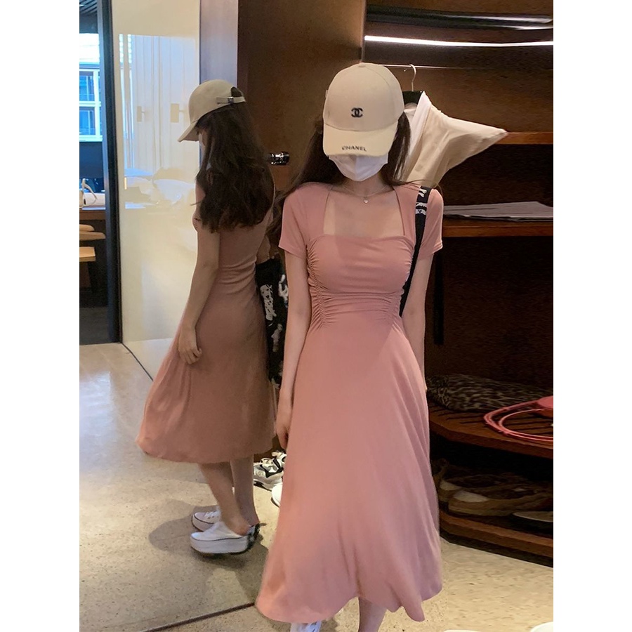 Đầm Chữ A Tay Ngắn Cổ Vuông Ôm Eo Thời Trang Mùa Hè Xinh Xắn Cho Nữ