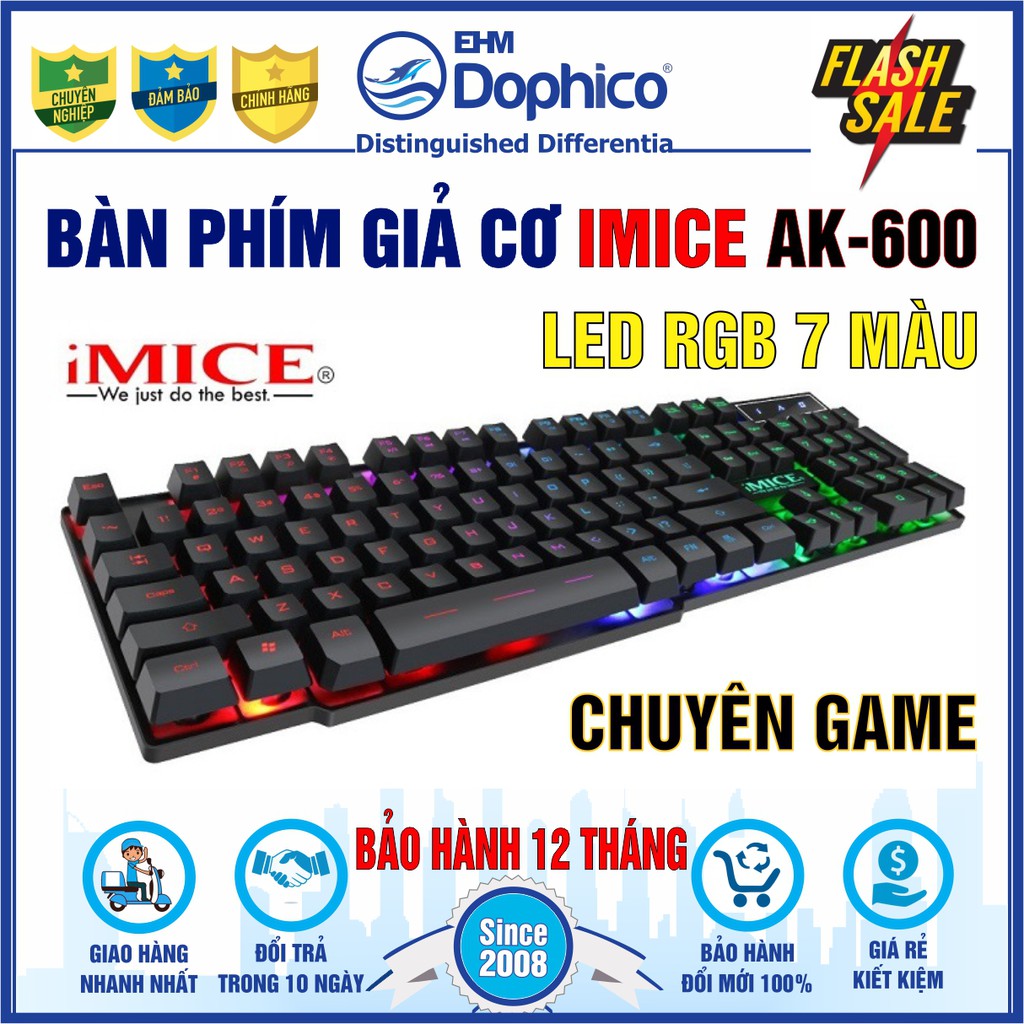 Bàn phím Gaming Imice AK-600 giả cơ chuyên game – Led 7 màu – Chính hãng – Bảo hành 12 tháng – Gaming keyboard