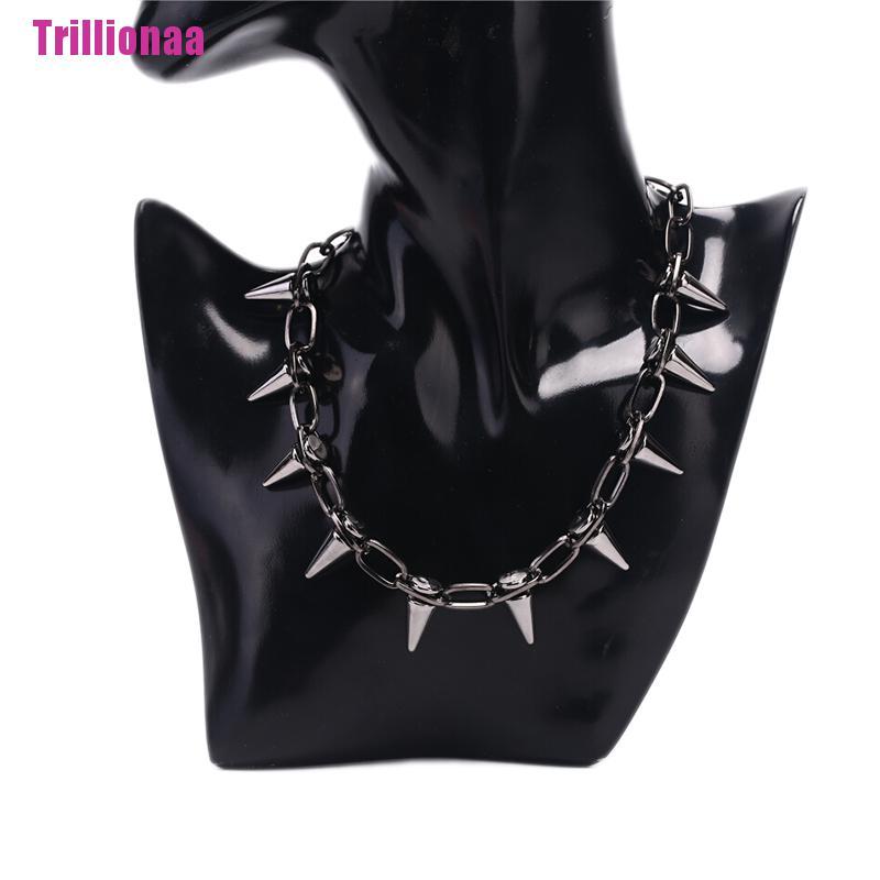 Vòng cổ choker dạng dây xích gắn gai thời trang Goth Punk