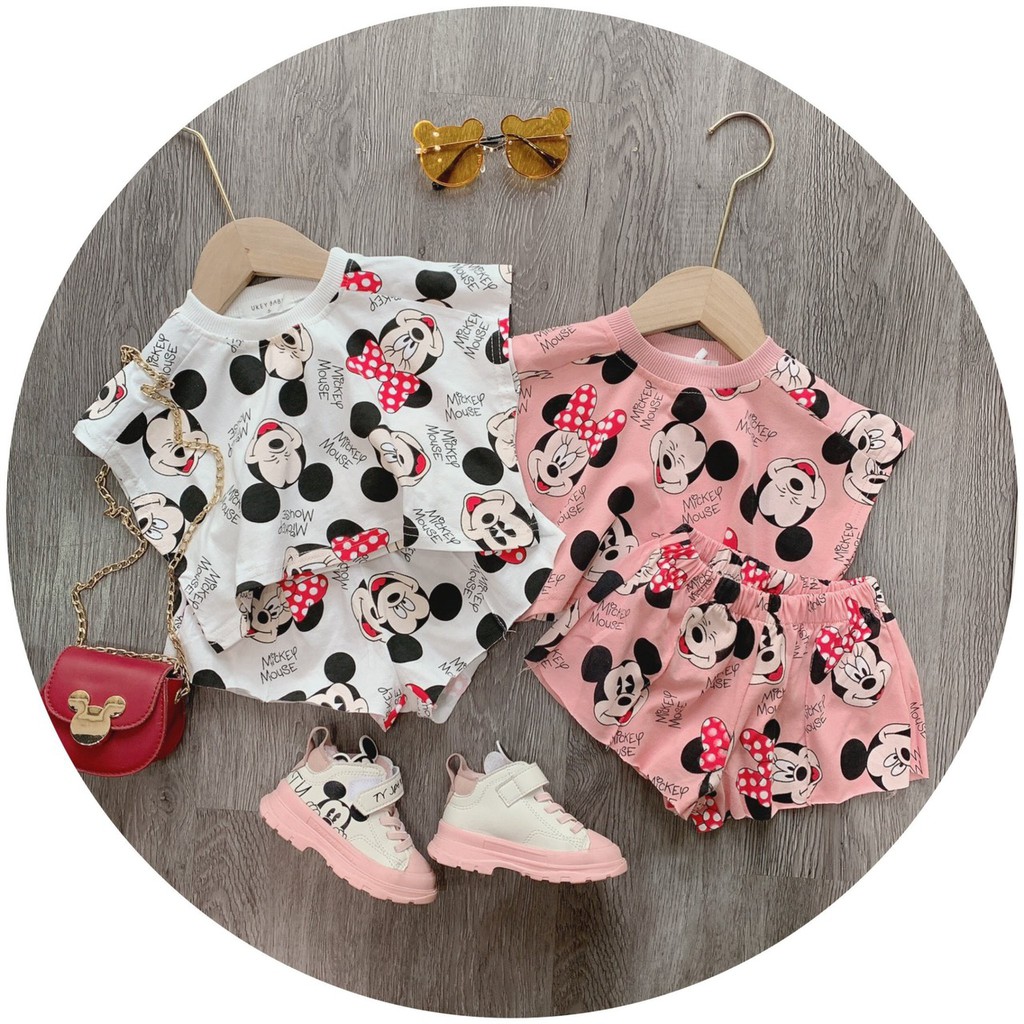 Bộ In Hình Mickey Bé Gái Chất Cotton 4 Chiều Cao Cấp