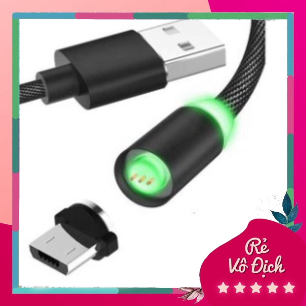 👑Giá Hủy Diệt👑 Bộ Cáp Sạc Dù Nam Châm 3 Đầu Hít Dành Cho ANDROI/IP/TYPE C Xoay 360 Độ,Có Đèn Led