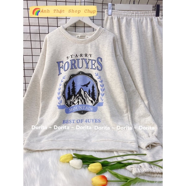 [Ảnh thật/Video] Set Nỉ Foruyfs form oversize, Bộ Nỉ quần ống boom áo dài tay hoodie form rộng Ulzzang - DoritaBoutique