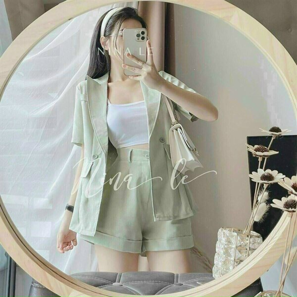 Set bộ nữ sang chảnh cá tính, bộ đồ nữ đi chơi dễ thương quần short ngắn lưng cao kèm áo vest ngoài phối lót bara