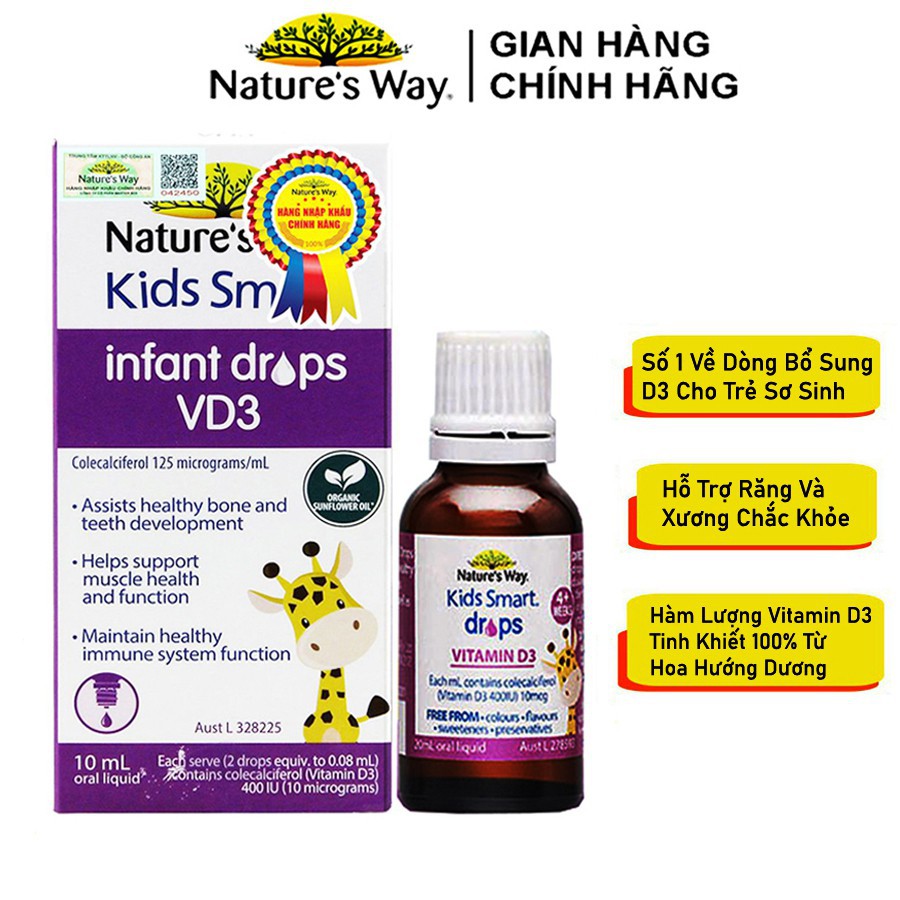 Nature's Way Kids Smart Infant Drops VD3 - Chai 10ml - Bổ Sung Vitamin D3 Cho Bé Hỗ Trợ Xương Và Răng Chắc Khỏe