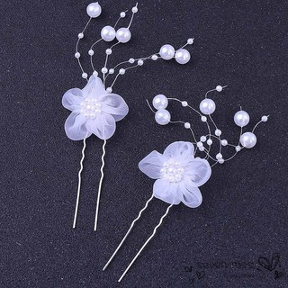 Bộ 2 trâm cài tóc hình bông hoa vải lưới đính hạt ngọc trai xinh xắn thời trang dành cho nữ