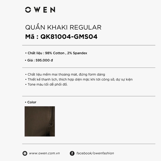 OWEN - Quần kaki Owen màu nâu đậm 81004 (chất dày)  - Quần kaki nam