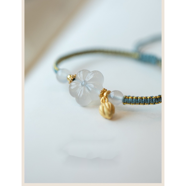 [Hàng Mới] Vòng Tay Dây Bện Đính Đá Mã Não Trắng Phong Cách Retro